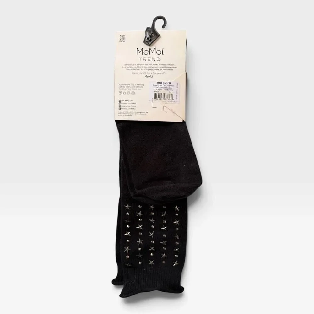 NWT MeMoi Trend Evening Star Over The Knee Socks Black Studded Rhinestone 9-11